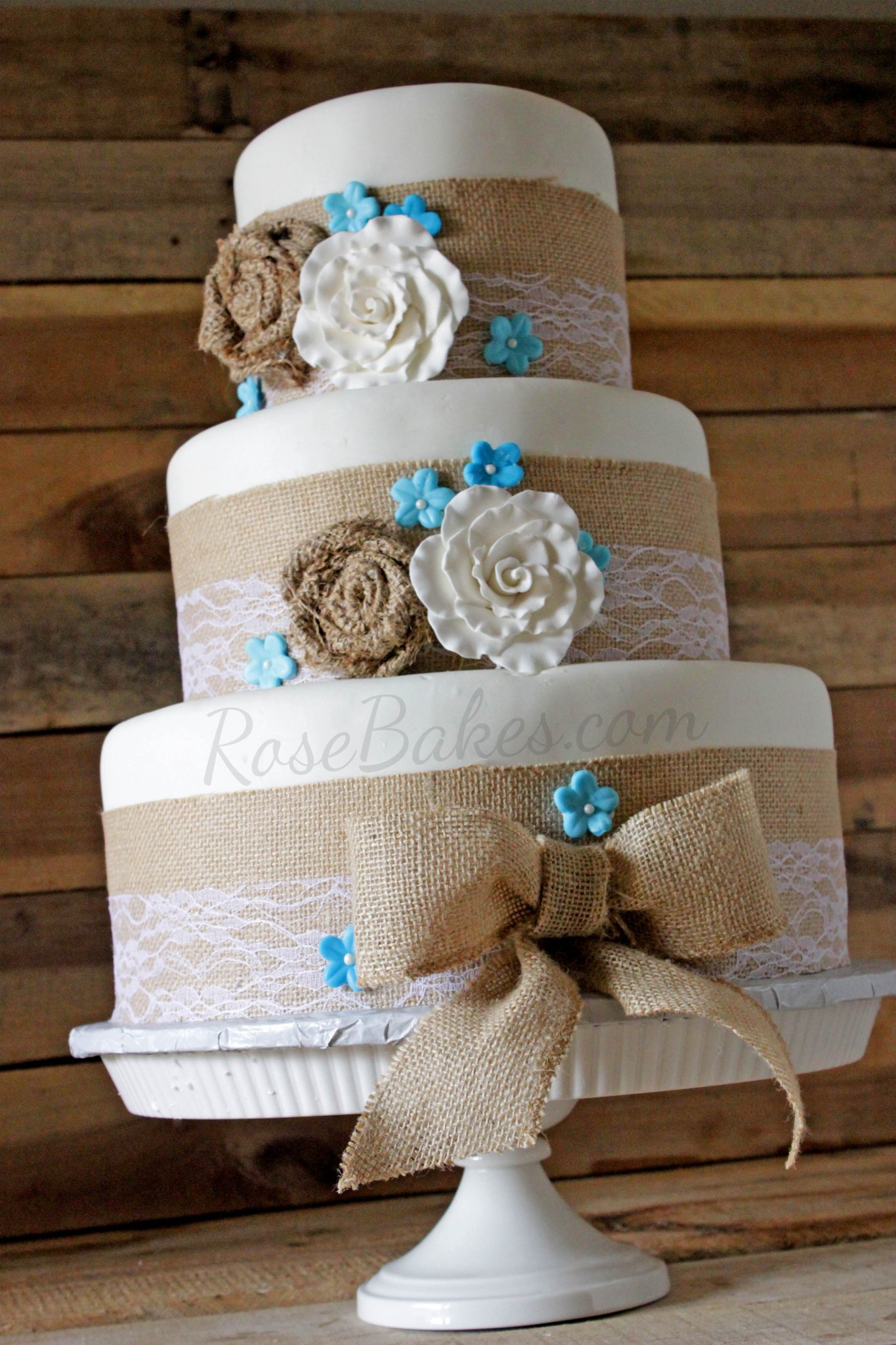Wedding Cakes With Burlap
 Burlap & Lace Rustic Wedding Cake Rose Bakes