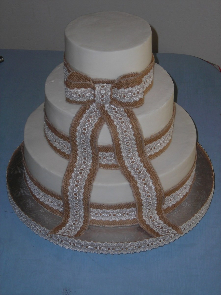 Wedding Cakes With Burlap Ribbon
 Burlap & Lace Wedding Cake CakeCentral