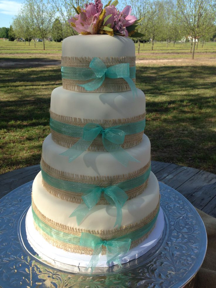 Wedding Cakes With Burlap Ribbon
 Burlap and ribbon wedding cake Kuirky Cakes