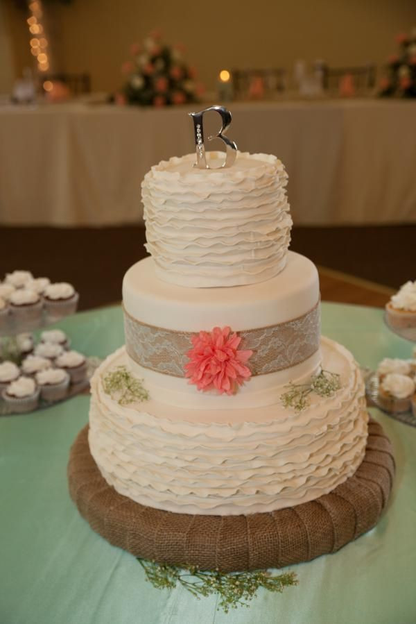 Wedding Cakes With Burlap Ribbon
 Country Chic wedding cake with orange floral and burlap