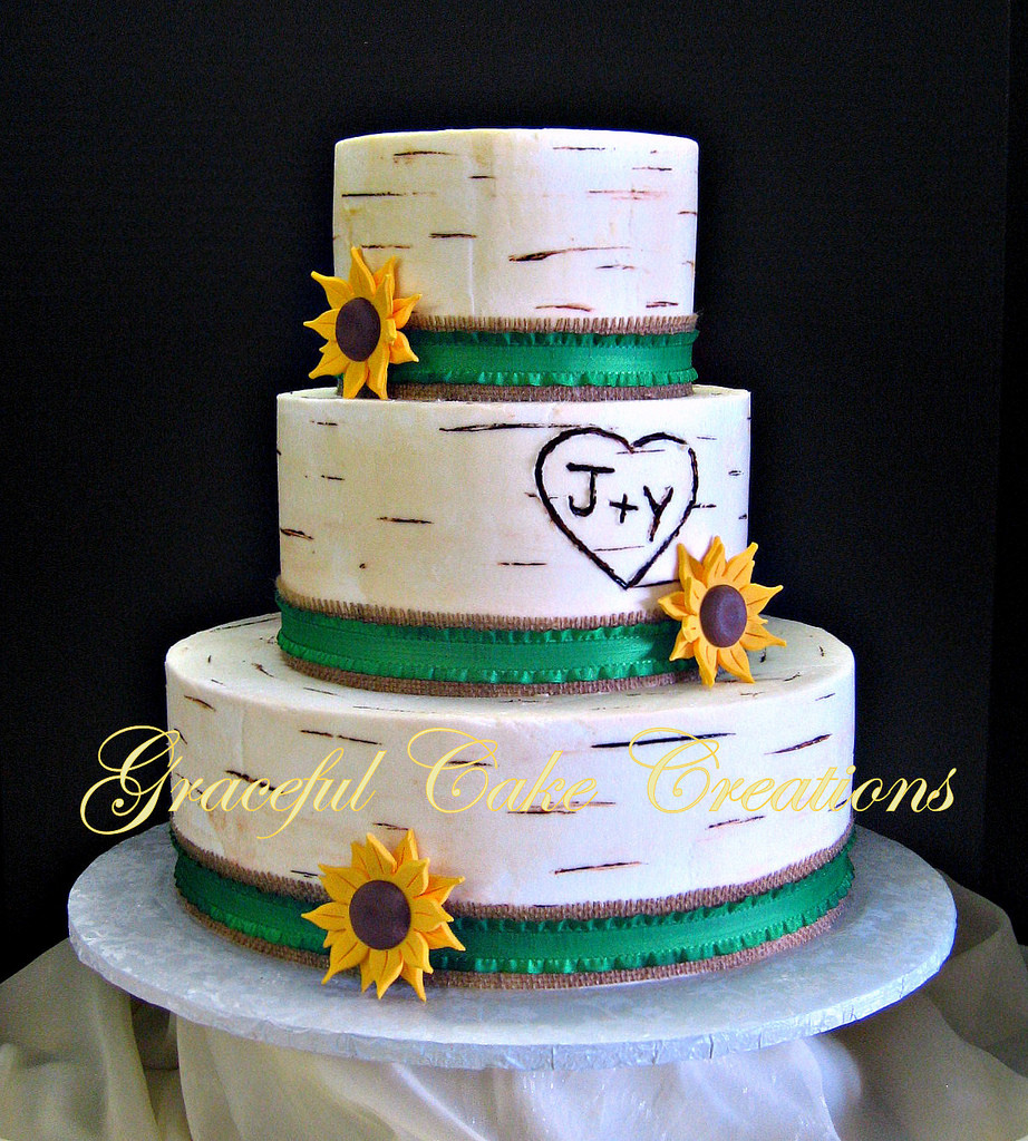 Wedding Cakes With Burlap Ribbon
 Rustic White Birch Wedding Cake with Burlap Ribbon and