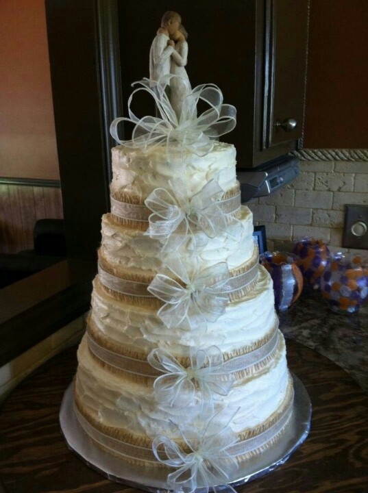 Wedding Cakes With Burlap Ribbon
 Wedding cake I made with burlap ribbon