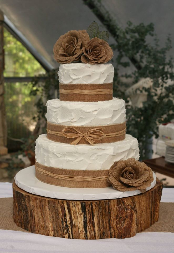 Wedding Cakes With Burlap Ribbon
 spackled buttercream burlap ribbon flowers wedding cake