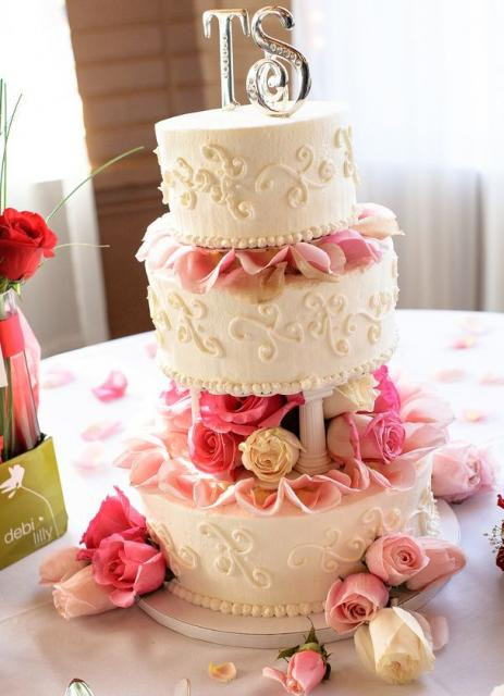 Wedding Cakes With Columns
 3 tier ivory round wedding cake with Roman columns fresh