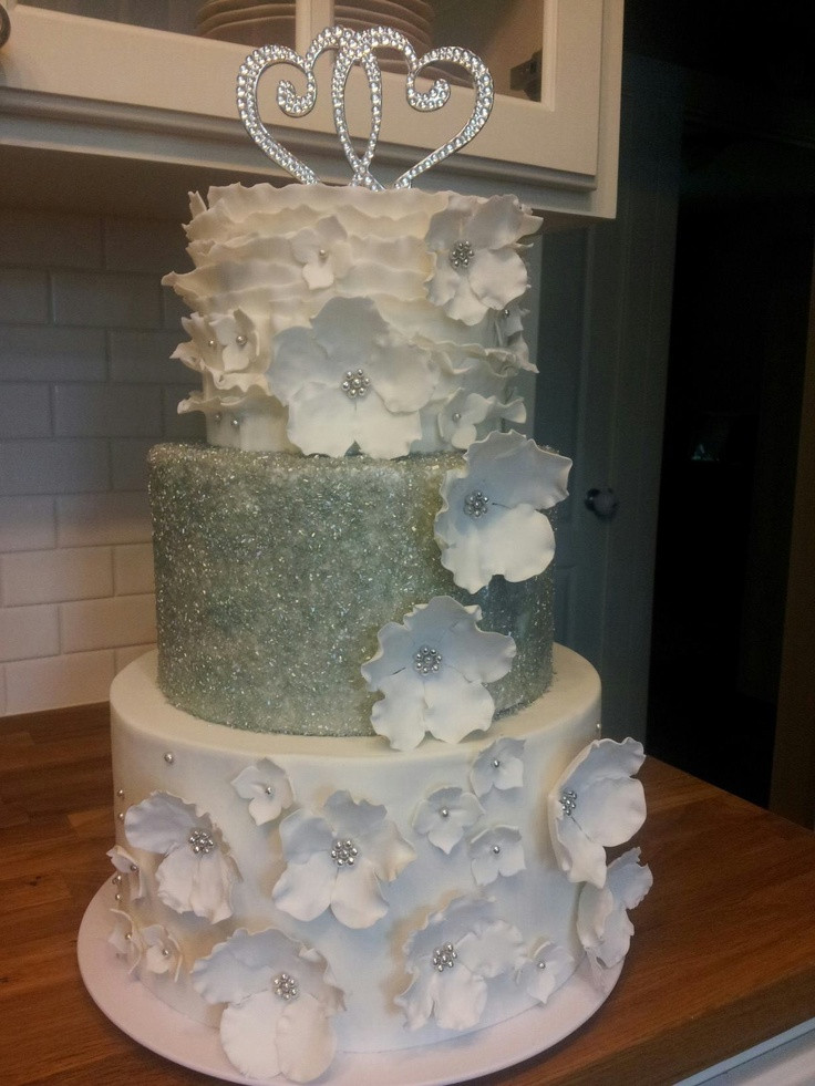 Wedding Cakes With Crystals
 White wedding Floral and sugar crystal made by me for my