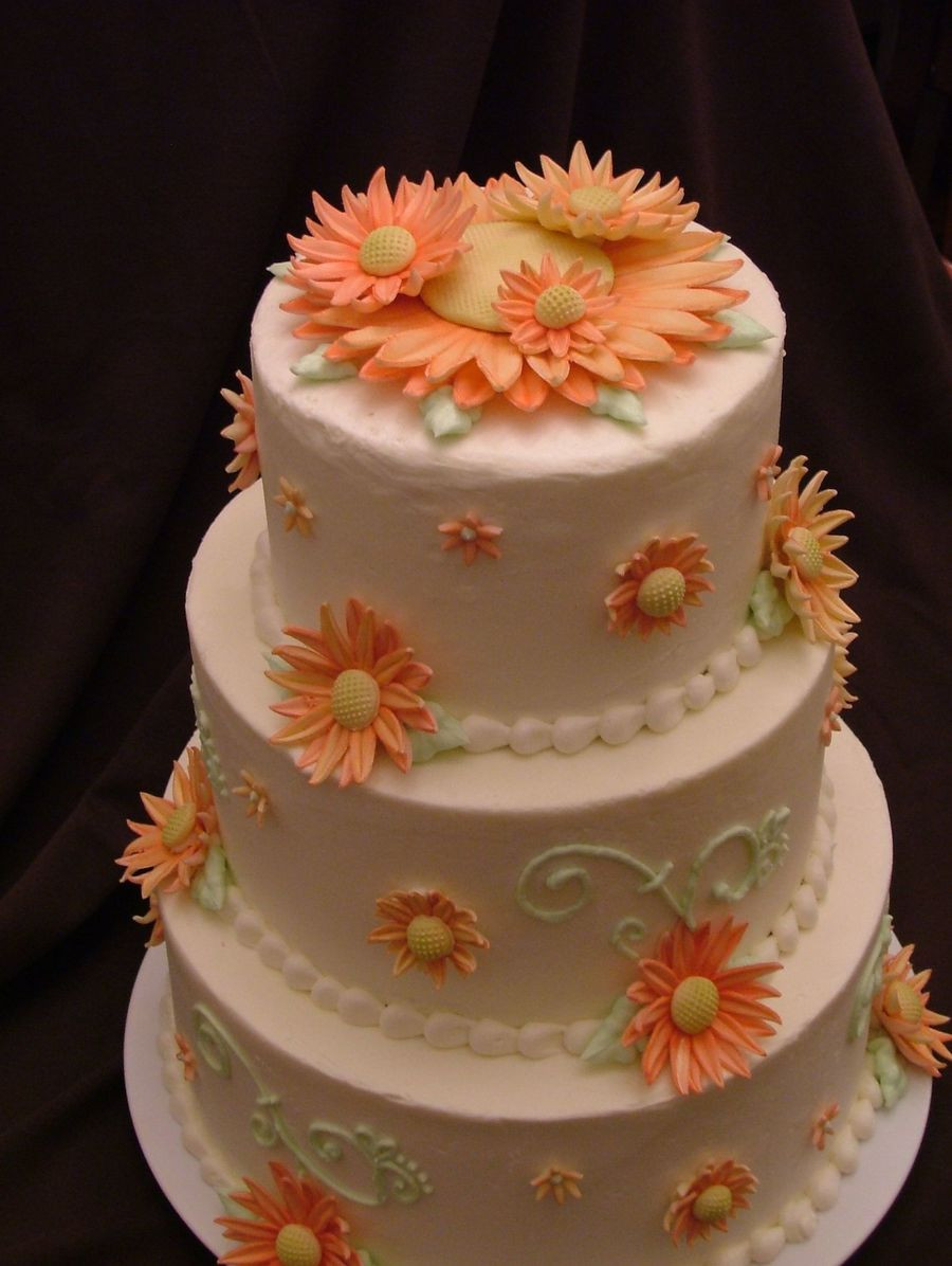 Wedding Cakes With Daisies
 Gerber Daisy Wedding Cake CakeCentral