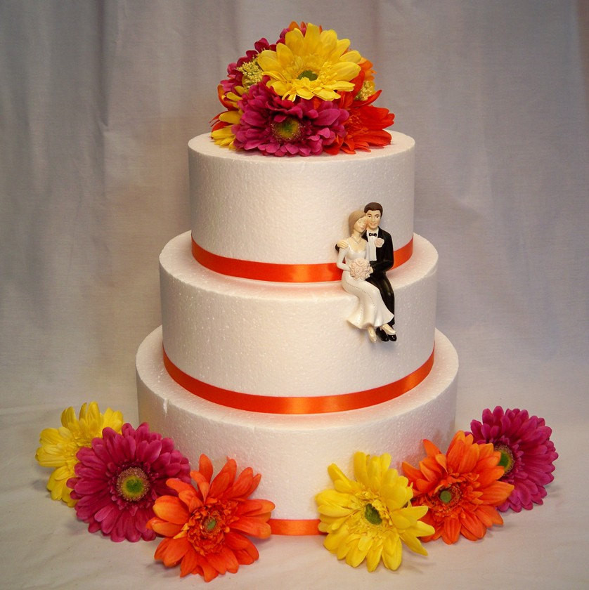 Wedding Cakes With Daisies
 Magenta Yellow Orange Gerbera Daisy Wedding Cake Topper