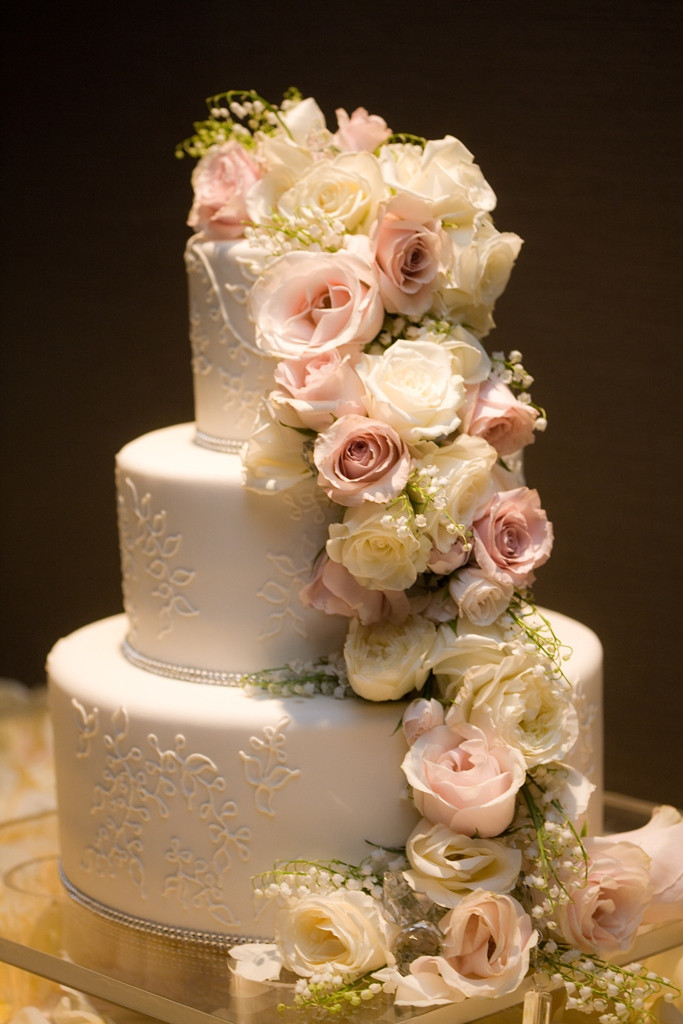 Wedding Cakes With Flowers
 cocoa & fig Traditional Wedding Cake with Cascading