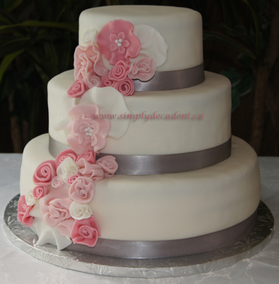 Wedding Cakes With Fondant
 3 Tier Fondant Wedding Cake With Spray Pink Fondant