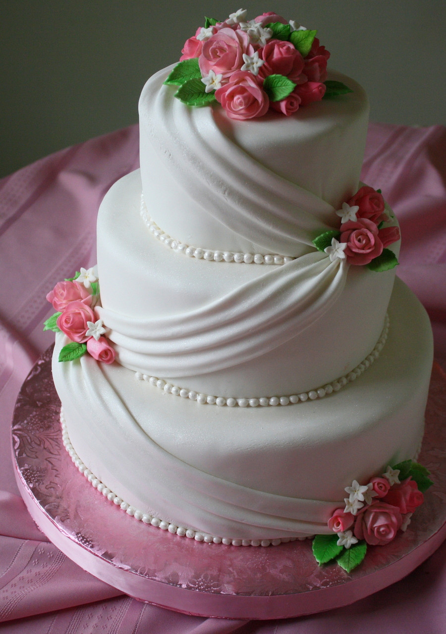 Wedding Cakes With Fondant
 Fondant Wedding Cake With Pink Roses CakeCentral