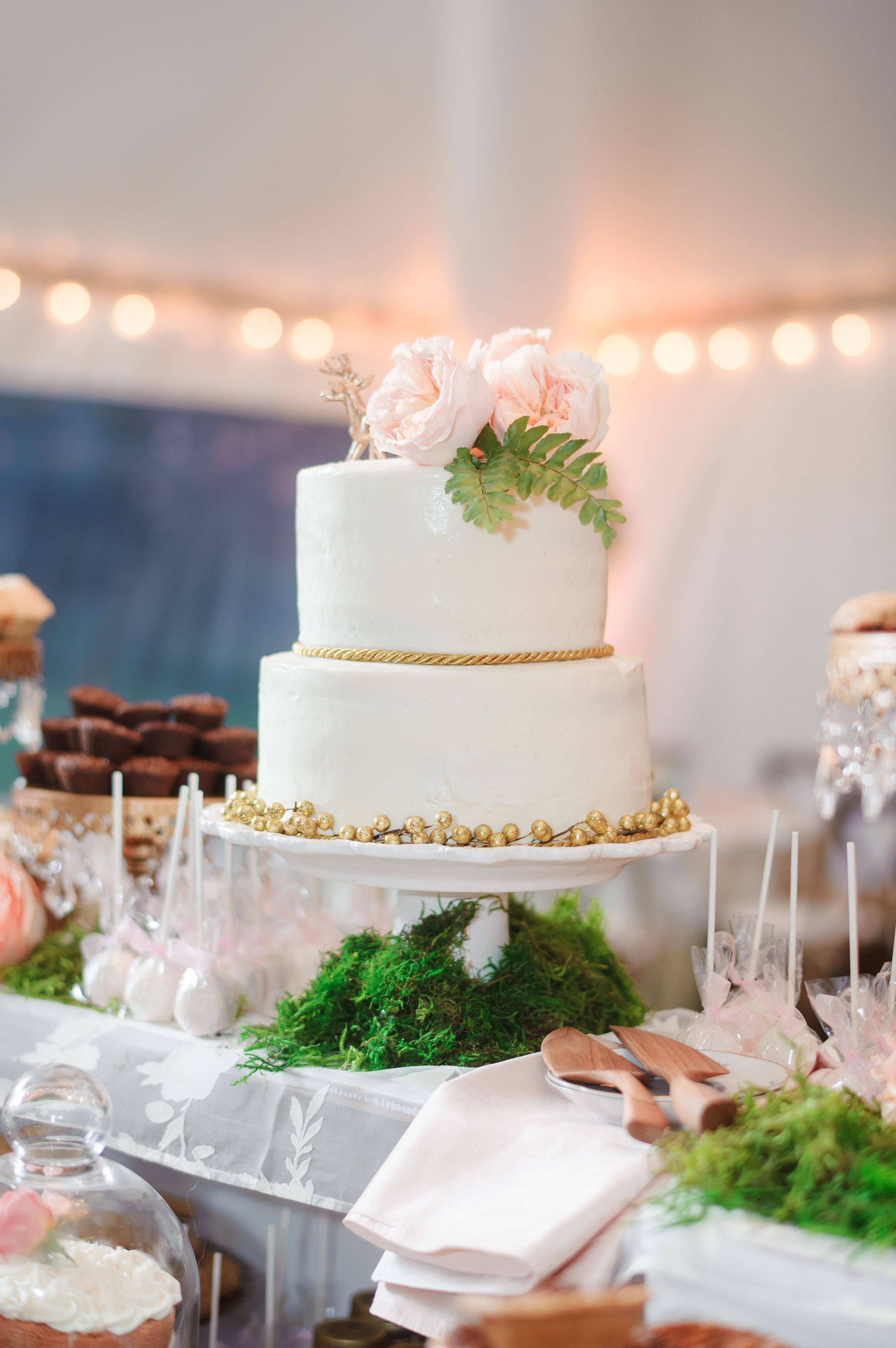 Wedding Cakes With Gold Accents
 Tiered White Wedding Cake with Gold Accents