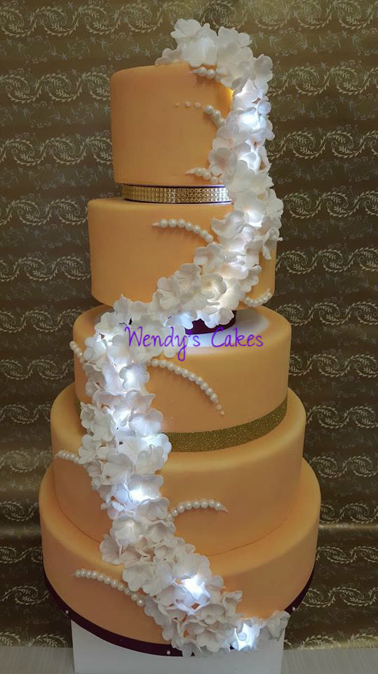Wedding Cakes With Lights
 Floral Cascade w Lights Wedding Cake cake by Wendy Lynne