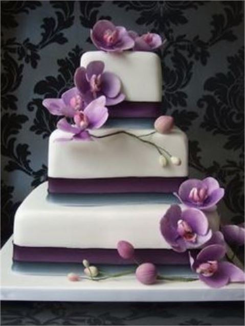 Wedding Cakes With Orchids
 Square Wedding Cake with Purple Moth Orchids from Love