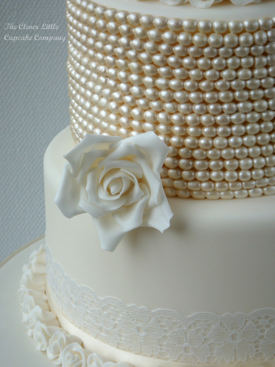 Wedding Cakes With Pearls
 Vintage Lace And Pearl Wedding Cake CakeCentral