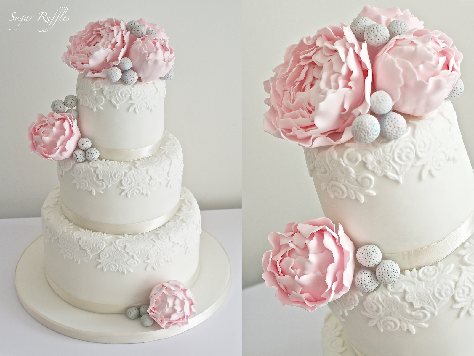 Wedding Cakes With Peonies
 Teacups sugar flowers and pearls