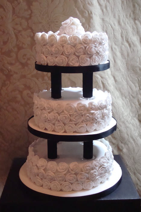 Wedding Cakes With Pillars
 Rose Covered Modern Pillar Wedding Cake cake by Floriana