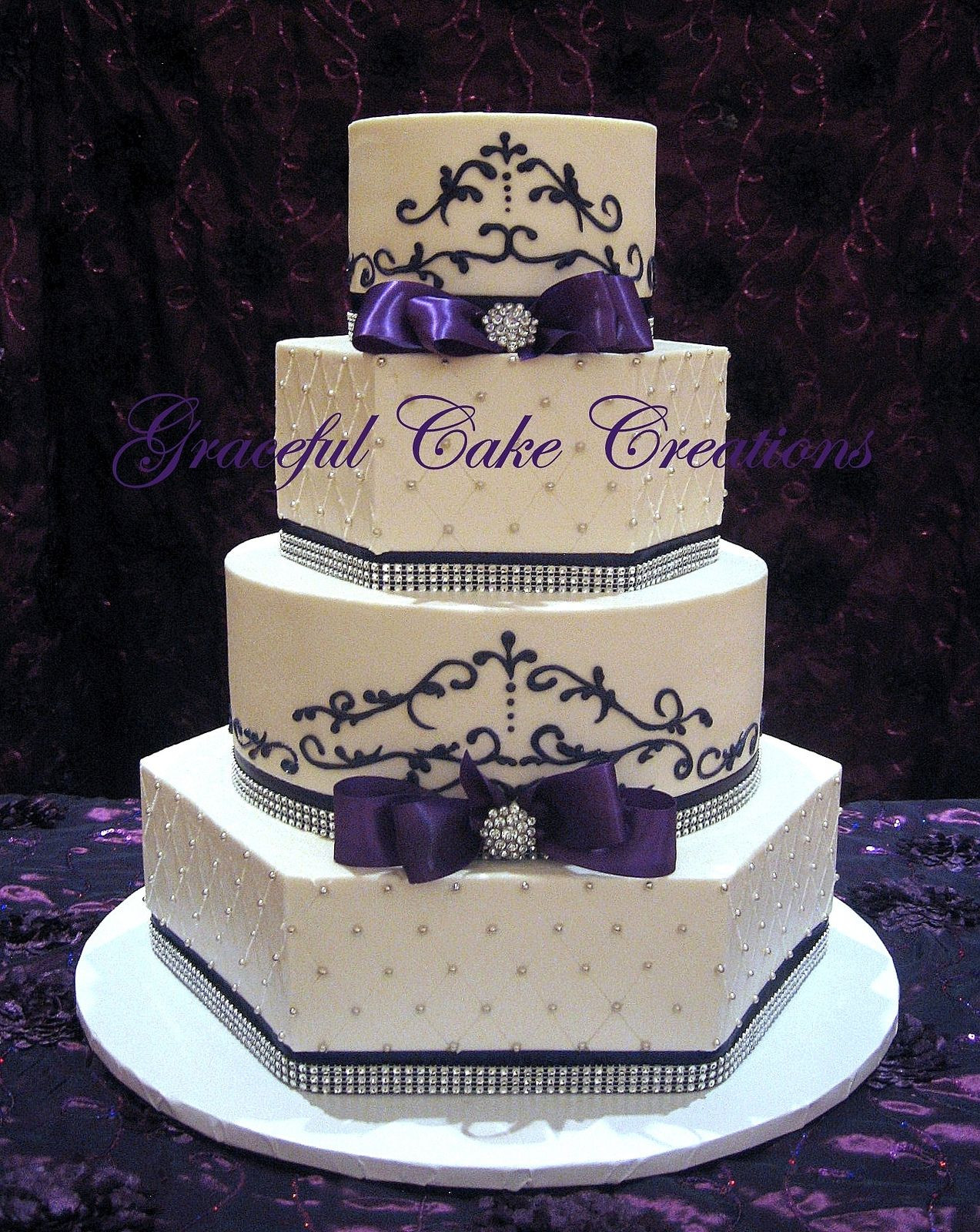 Wedding Cakes With Purple
 Elegant White and Purple Wedding Cake