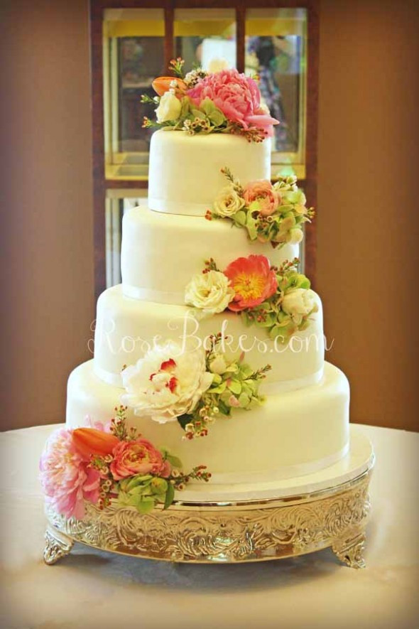 Wedding Cakes With Real Flowers
 White Wedding Cake with Cascading Fresh Flowers Rose Bakes