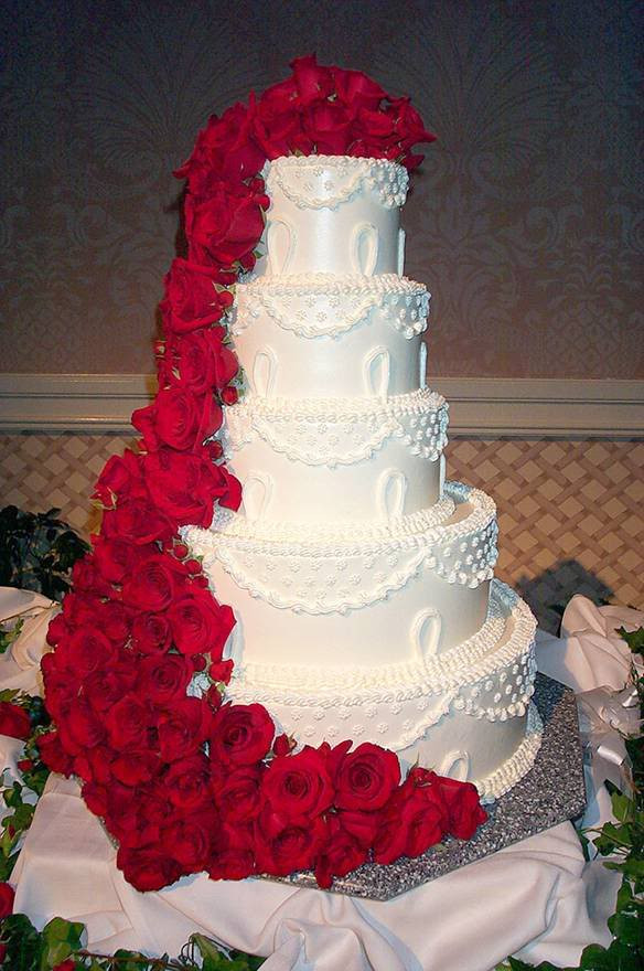 Wedding Cakes With Red Roses
 Wedding Cakes Five Tier Round Red Roses Wedding Cake