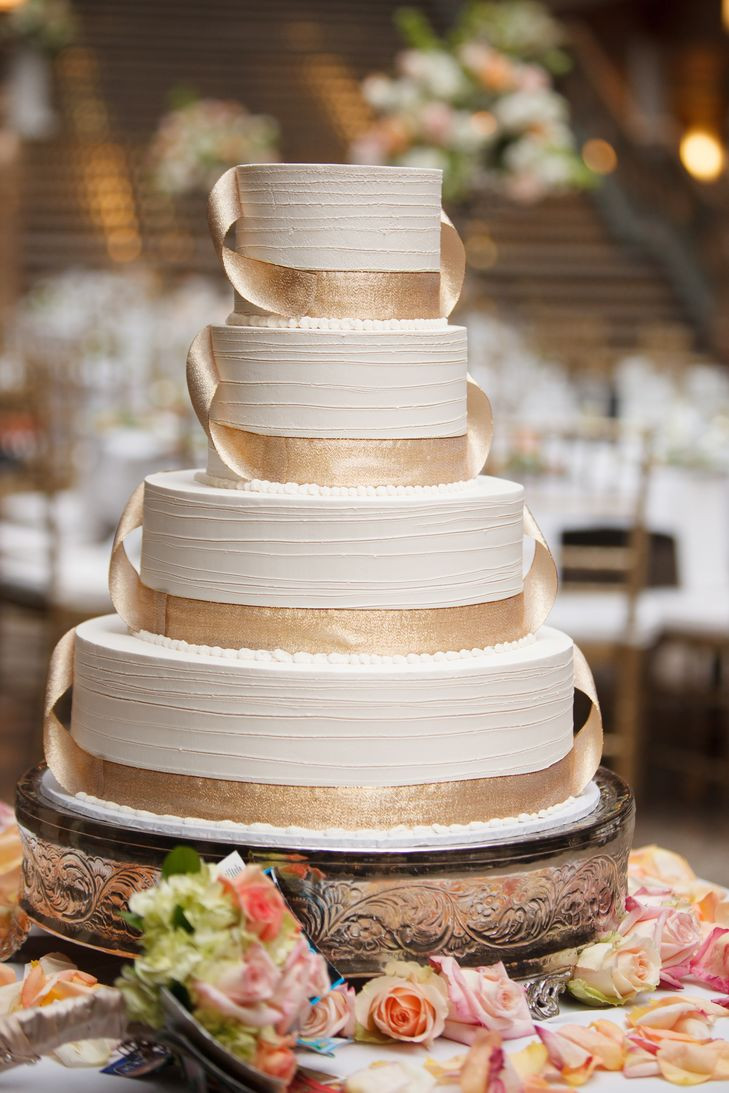 Wedding Cakes With Ribbon
 Ivory Wedding Cake Gold Ribbon