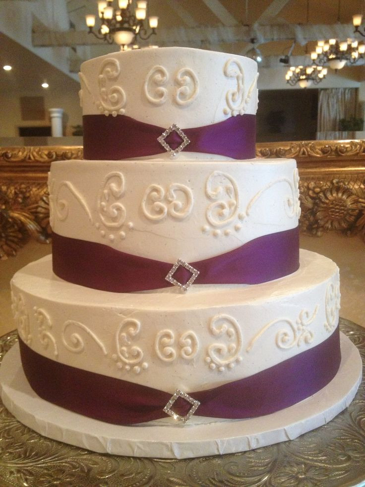 Wedding Cakes With Ribbons
 Plum purple ribbon border with rhinestone decoration