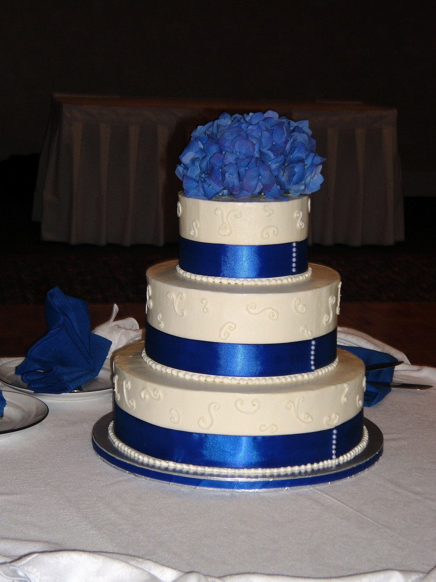 Wedding Cakes With Ribbons
 Blue Ribbon And Pearl Wedding Cake CakeCentral