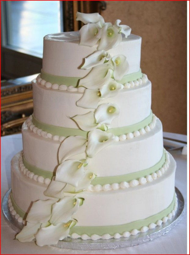 Wedding Cakes With Ribbons
 White Butter Cream Wedding Cakes With Flowers and Ribbon