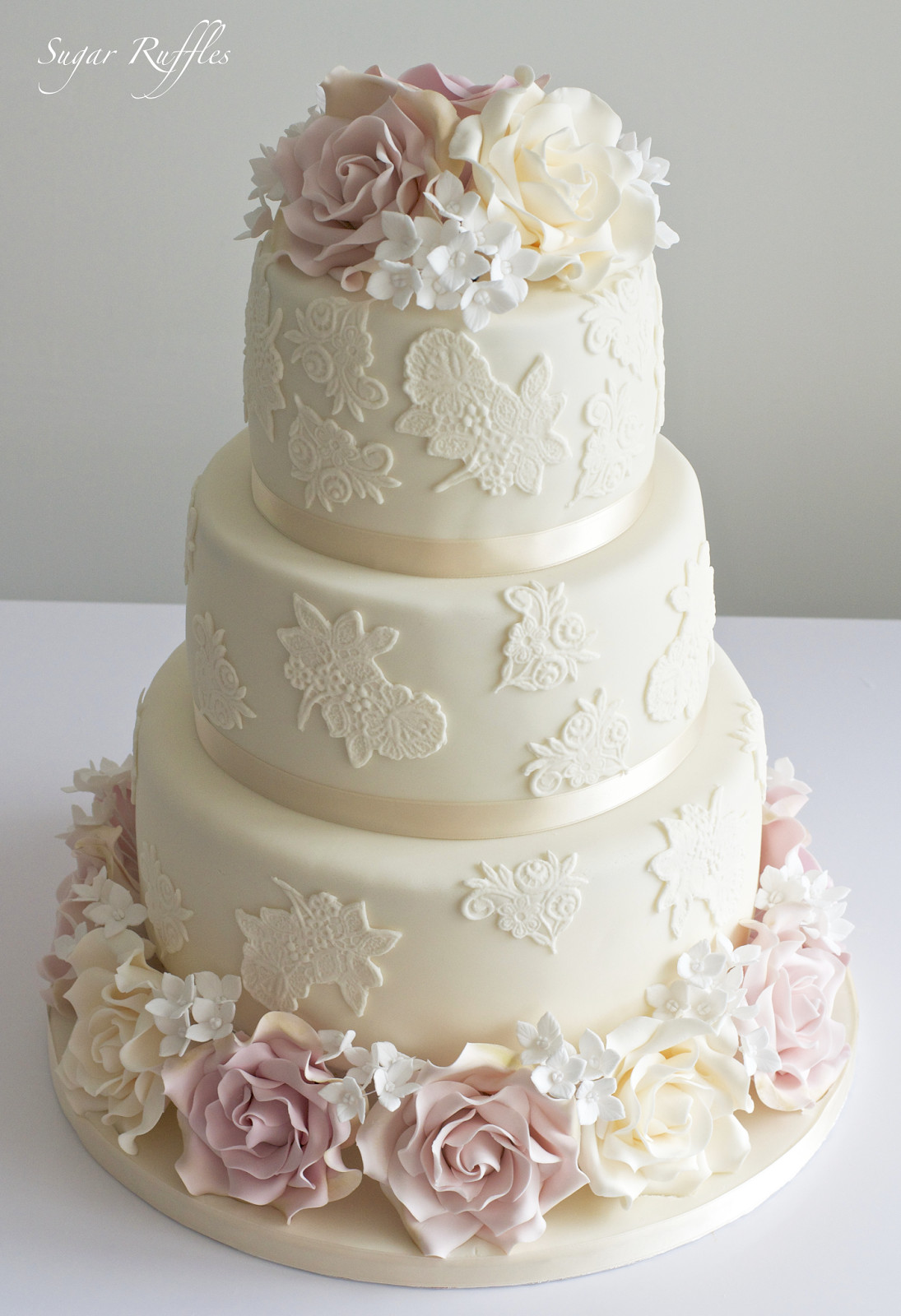 Wedding Cakes With Roses
 Amnesia Roses & Lace Wedding Cake Korinne and Tom