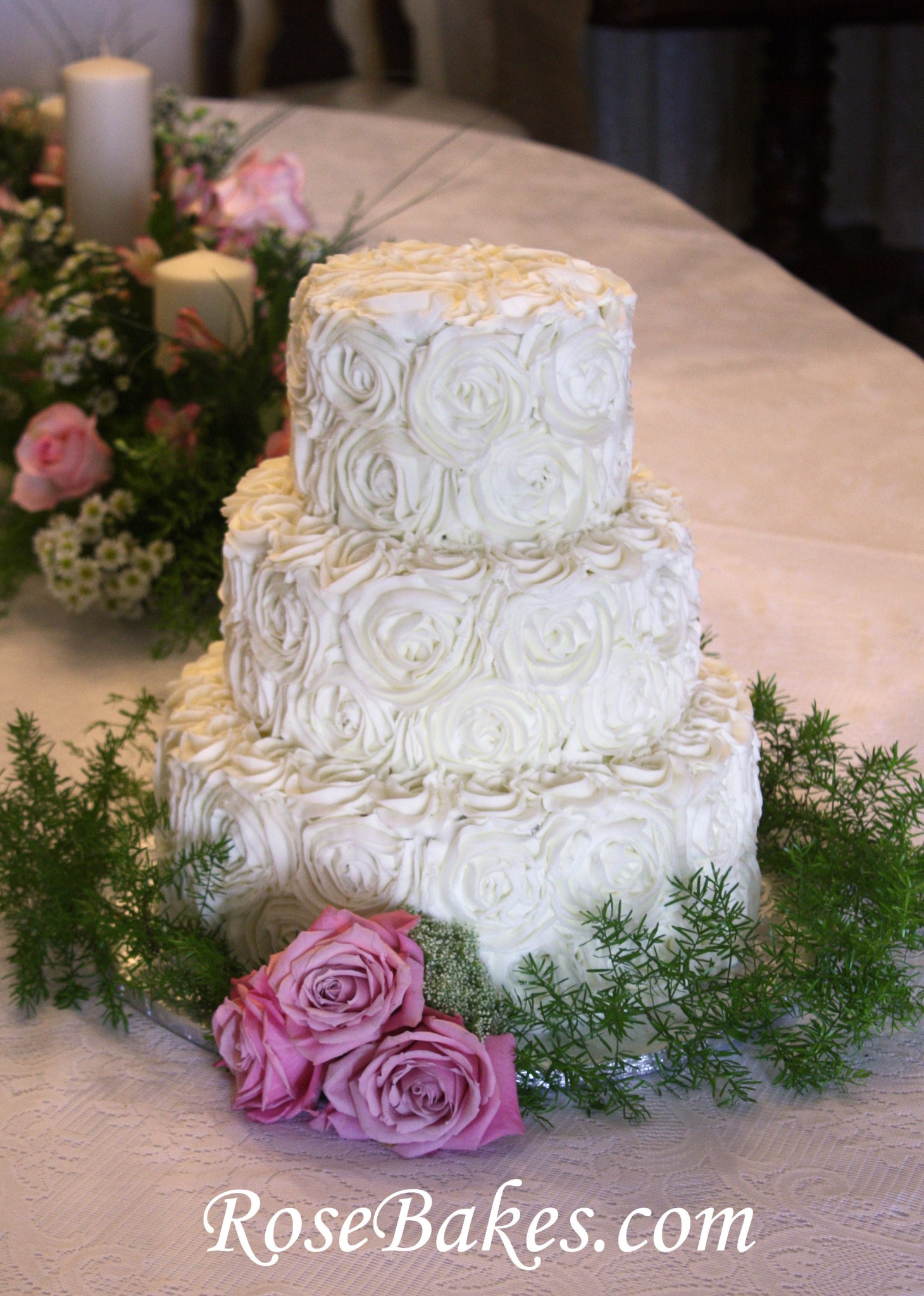 Wedding Cakes With Roses
 Buttercream Roses Wedding Cake with Pink Roses