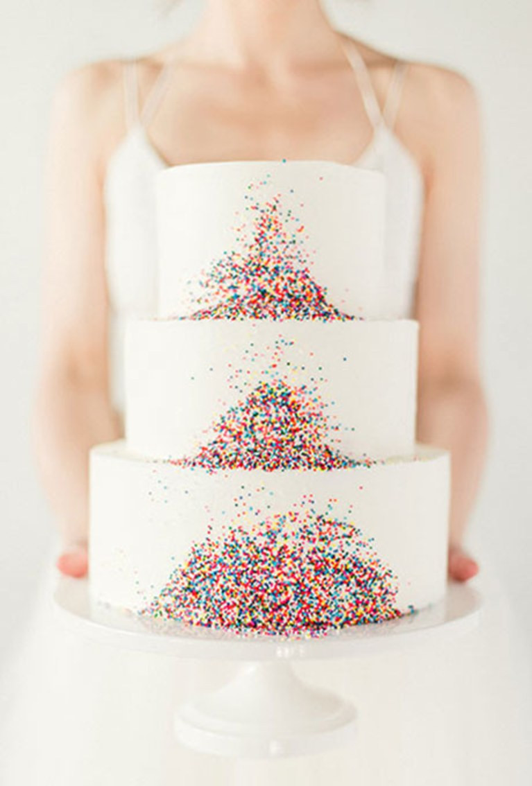 Wedding Cakes With Sprinkles
 Three Tiered Wedding Cake with Rainbow Sprinkles