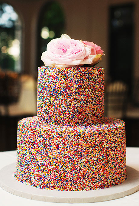 Wedding Cakes With Sprinkles
 Sprinkle Wedding Cake with Nonpareils and Peonies