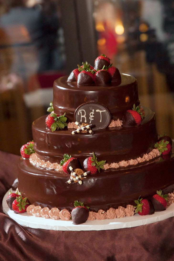 Wedding Cakes With Strawberries
 Tiered Chocolate Wedding Cake with Chocolate Covered
