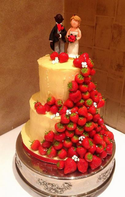 Wedding Cakes With Strawberries
 2 tier wedding cake interracial bride groom toppers