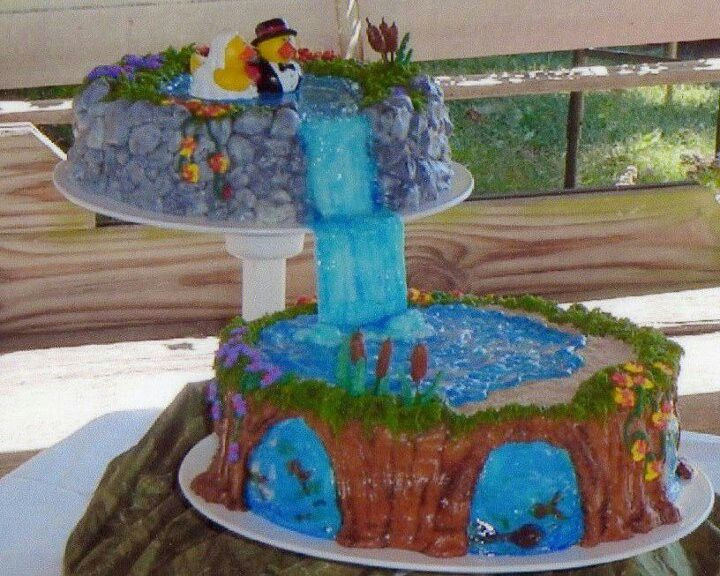 Wedding Cakes With Waterfalls
 Waterfall wedding cake no fondant the fish are fruit