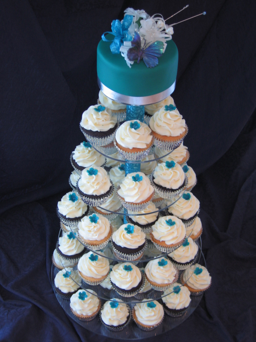 Wedding Cup Cakes
 Ming peacock Blue Wedding Cupcake Tower CakeCentral