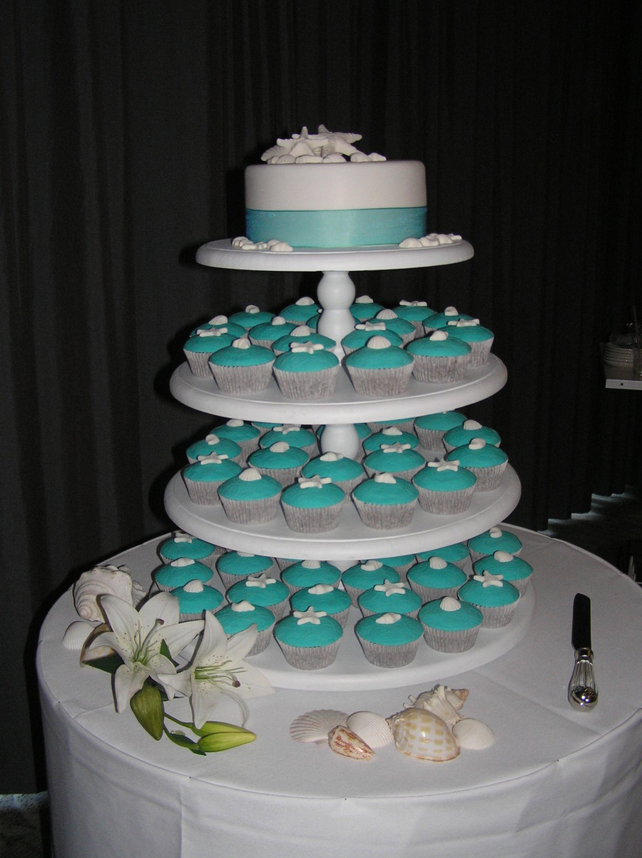 Wedding Cup Cakes
 Beach Theme Wedding Cupcake Tower CakeCentral