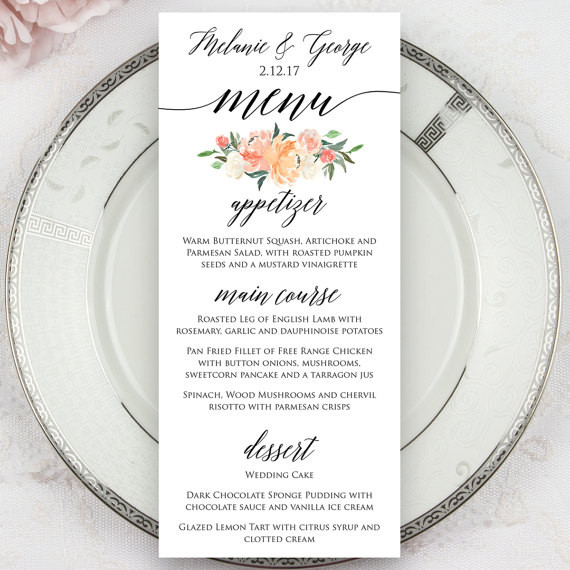 Wedding Dinner Menu
 Wedding Menus Printed Menus Menu Cards Dinner by