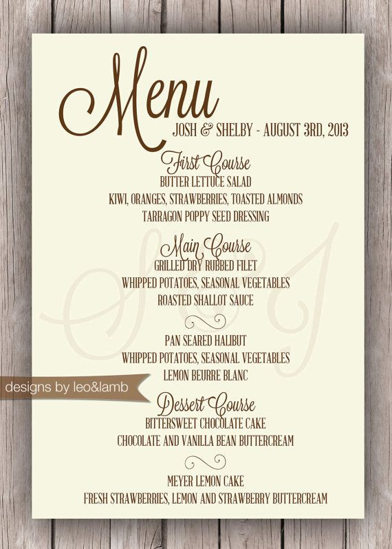 Wedding Dinner Menus
 Best 25 Rehearsal dinner menu ideas on Pinterest