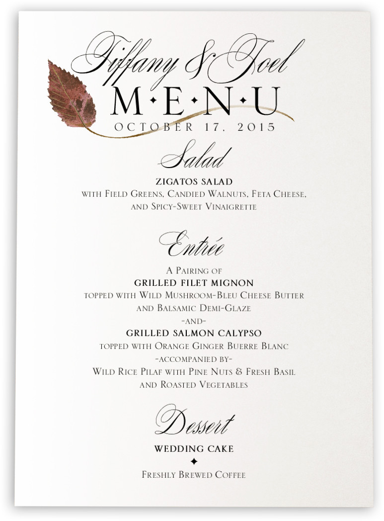 Wedding Dinner Menus
 Autumn Ironwood Wispy Leaf Fall Wedding Menu Cards and