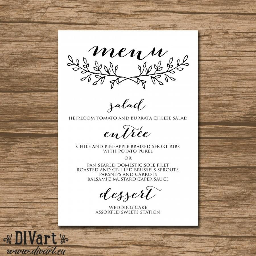 Wedding Dinner Menus
 PRINTABLE Wedding Menu Rehearsal Dinner Menu Reception