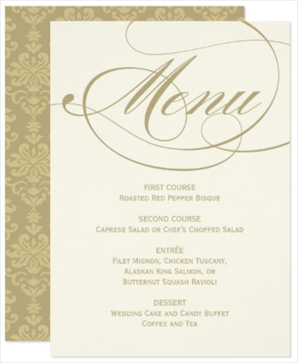 Wedding Dinner Menus
 21 Printable Wedding Menu Cards PSD Vector EPS Word