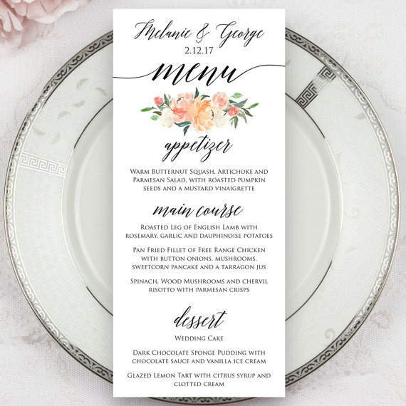 Wedding Dinner Menus
 Wedding Menus Printed Menus Menu Cards Dinner by