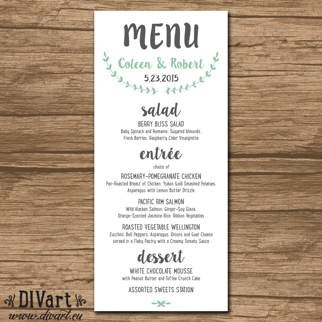 Wedding Dinner Menus
 Rustic Wedding Menu Rehearsal Dinner Menu Reception Menu