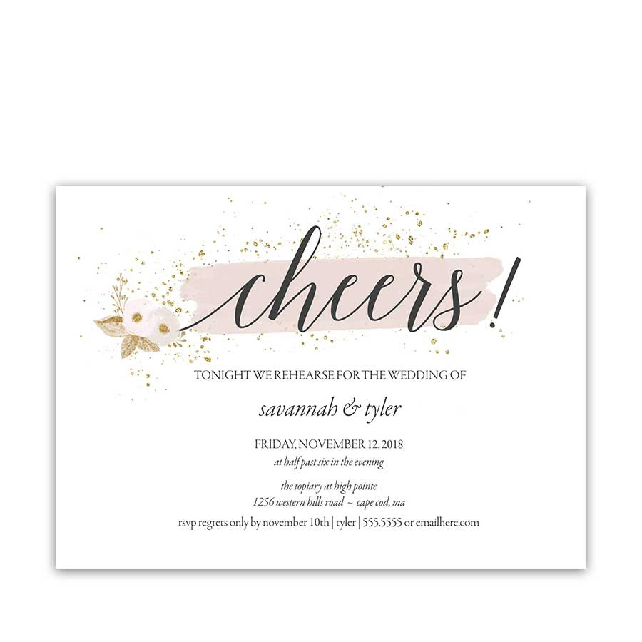 Wedding Rehearsal Dinner Invitations
 Floral Wedding Menu Blush and Gold Flowers Glittery