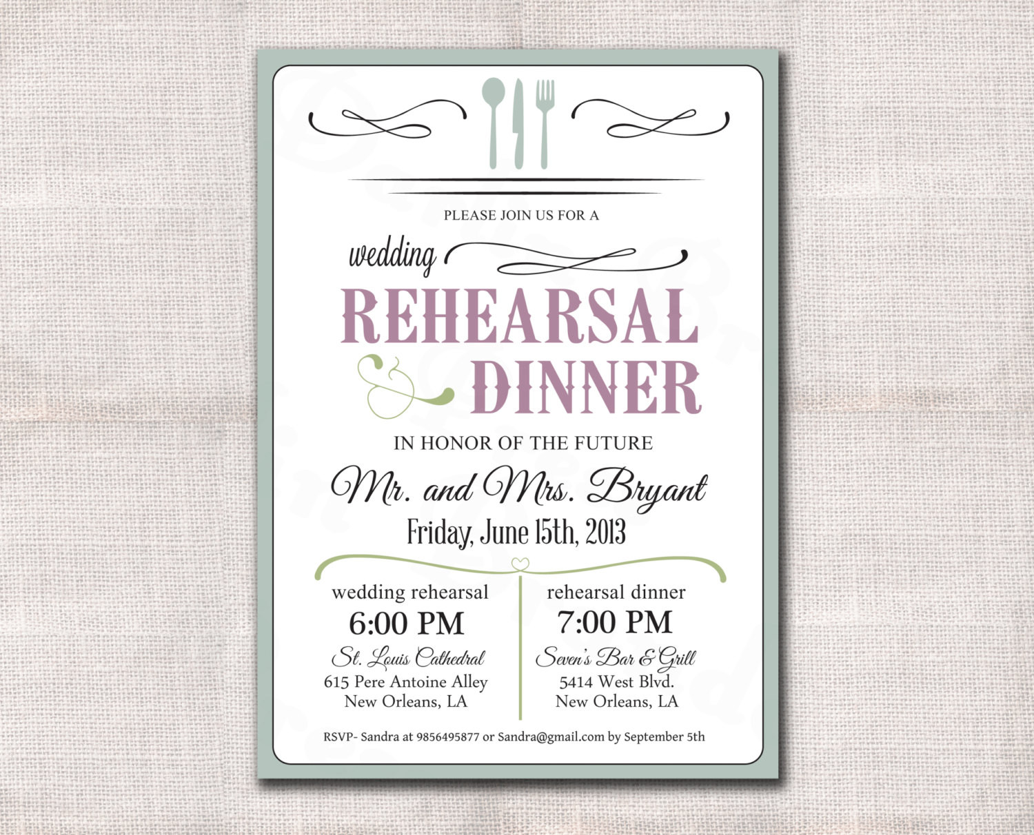 Wedding Rehearsal Dinner Invitations
 Wedding Rehearsal Dinner invitation custom printable 5x7