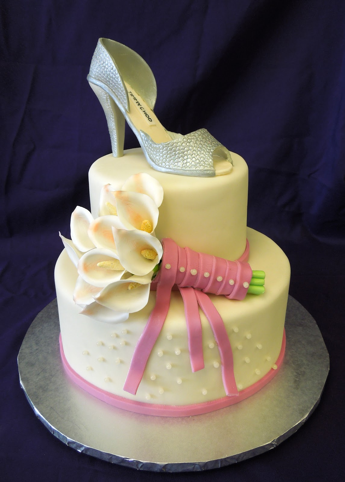 Wedding Shower Cakes
 Cake Fiction Jimmy Choo Shoe Cake with Bridal Shower Bouquet