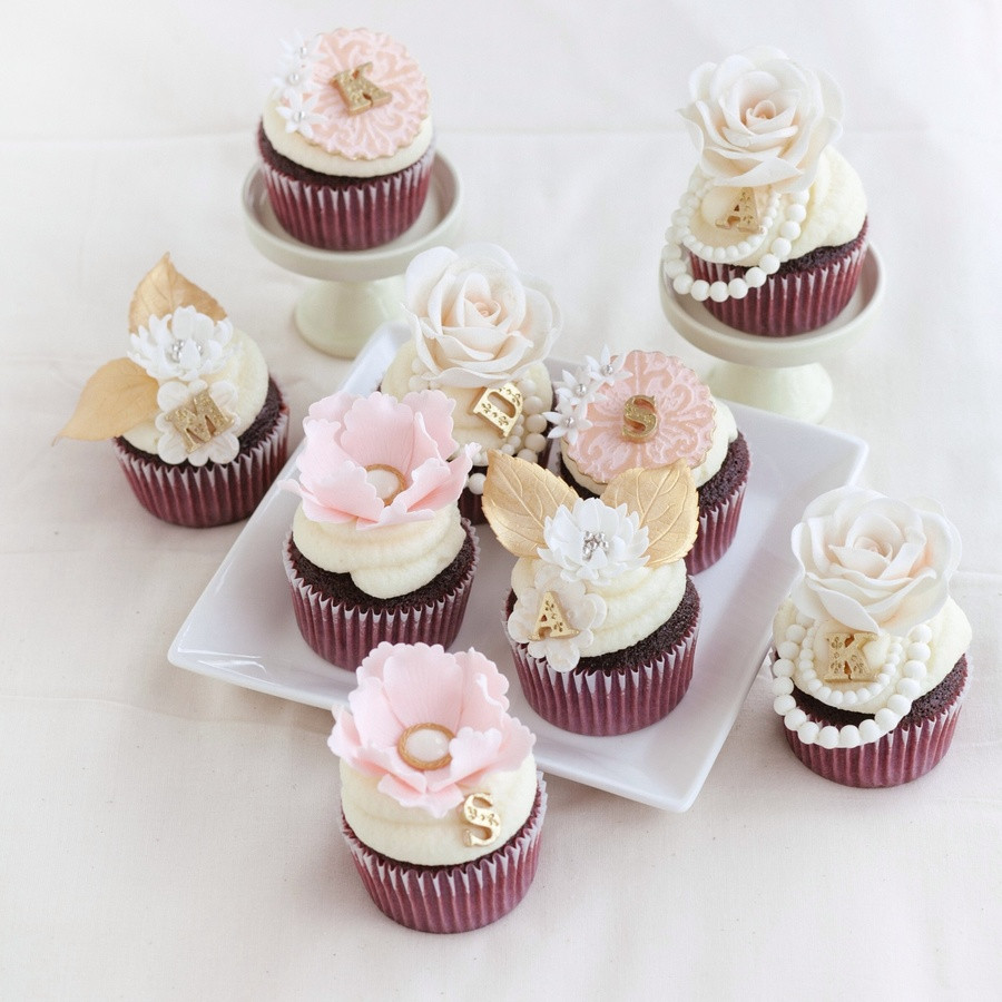 Wedding Shower Cup Cakes
 Romantic Pink And Gold Bridal Shower Cupcakes