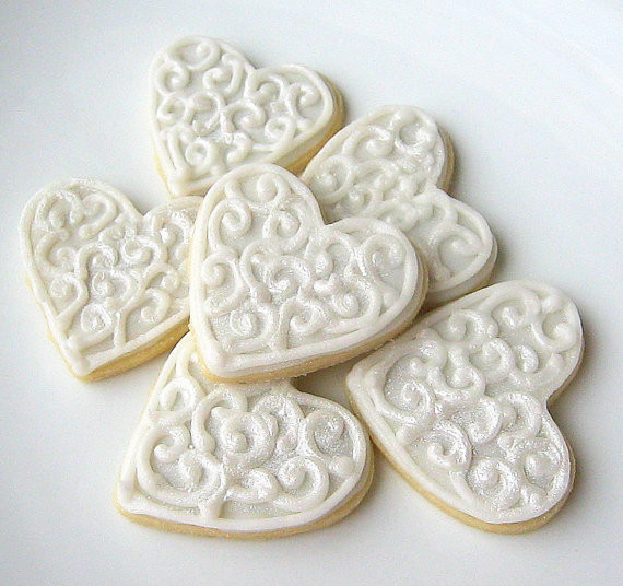 Wedding Sugar Cookies
 Unxia Silver Heart Sugar Cookies Iced Wedding Favor