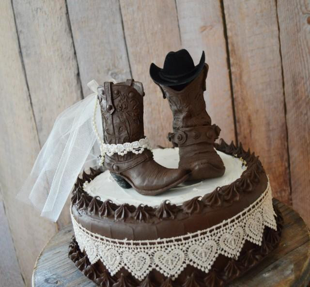 Western Cake Toppers For Wedding Cakes
 Western Wedding Cowboy Boot Cake Topper Western Bride And