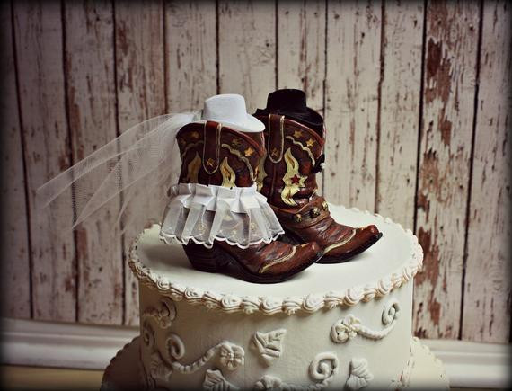 Western Theme Wedding Cakes
 Cowboy Boots Wedding Cake Topper Western by MorganTheCreator